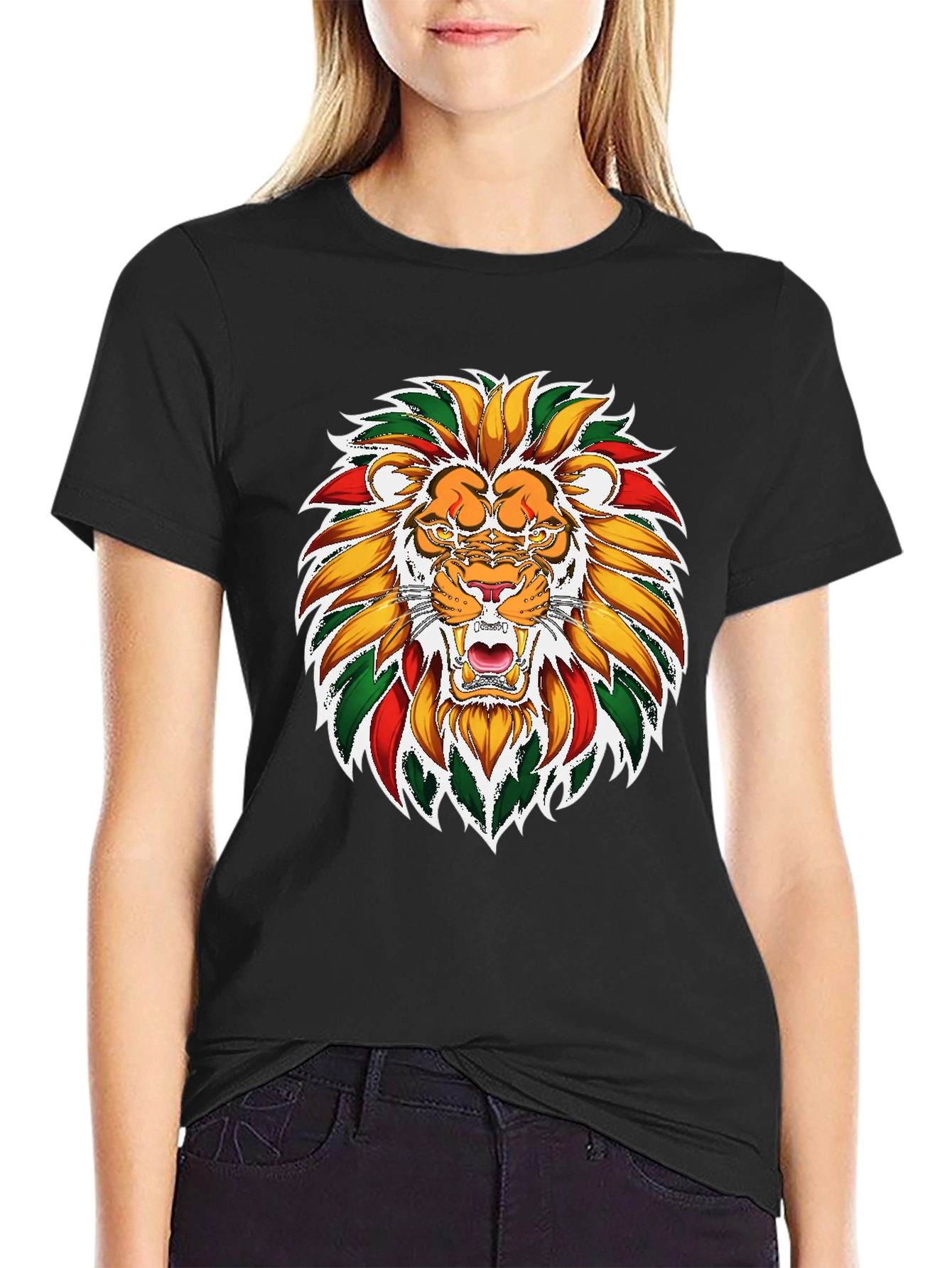Black Lion Rastafarian Rasta Colors Graphic T-Shirt view 2