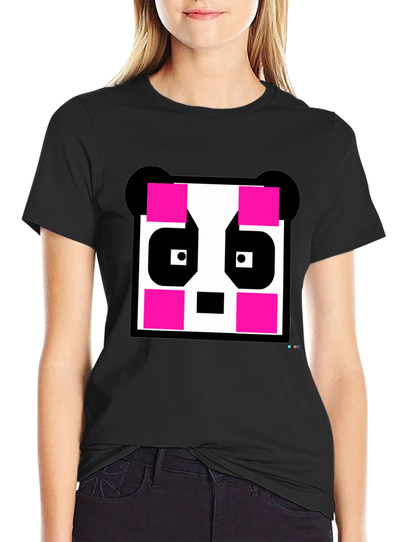 Black Pixel Panda Graphic Tee - Black Crew Neck view 2