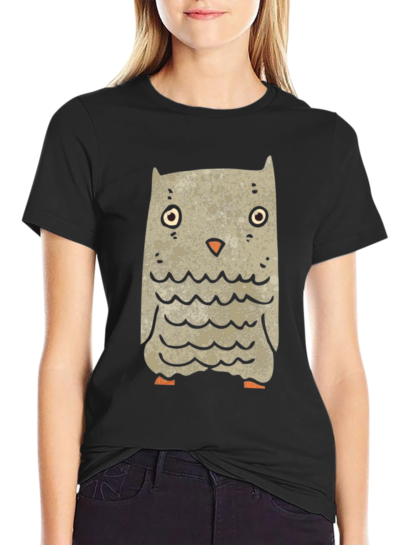 Black Cartoon Owl Graphic Tee - Black Unisex T-Shirt view 2