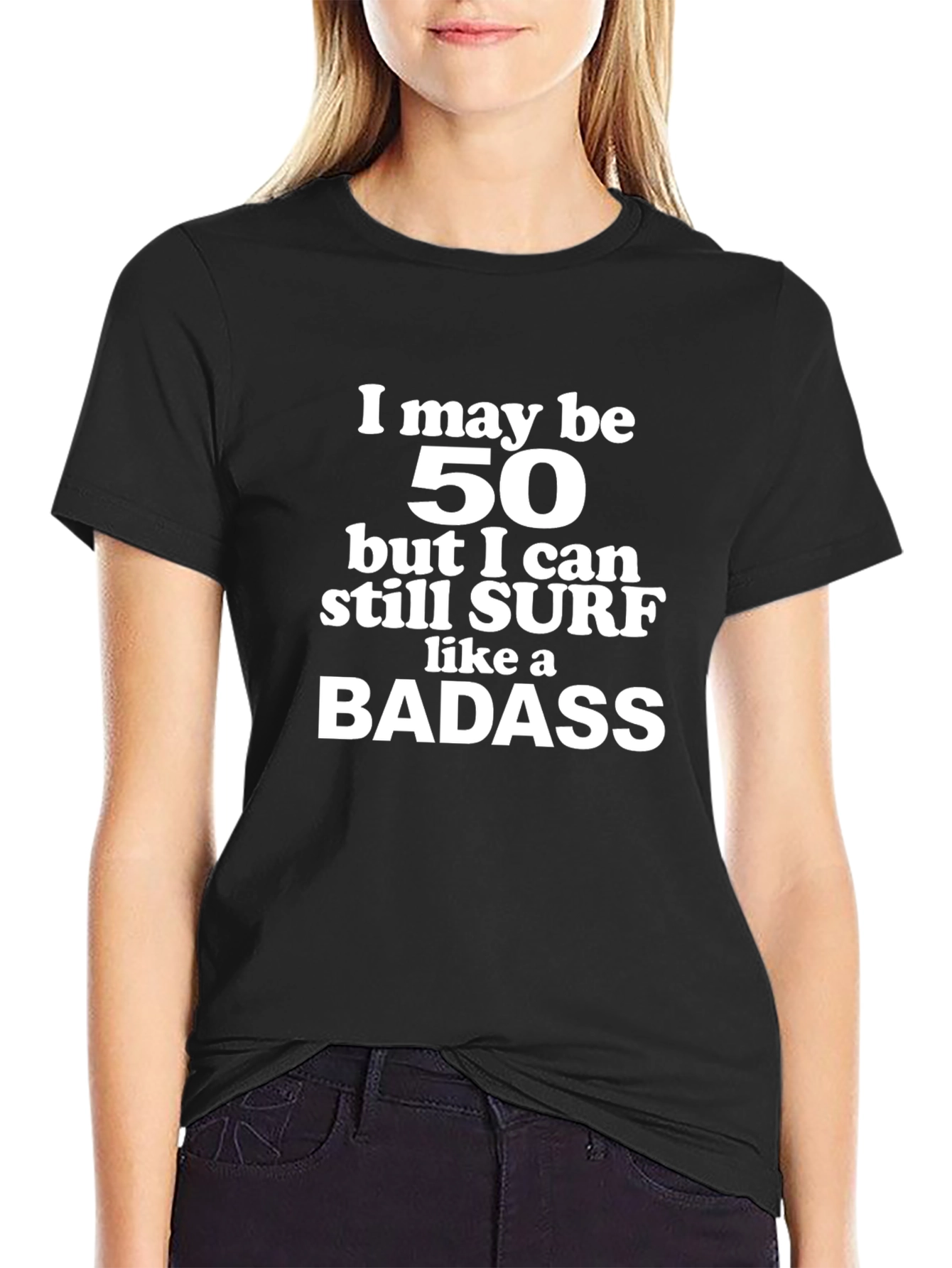 Black Funny 50th Birthday Surfing T-Shirt view 2