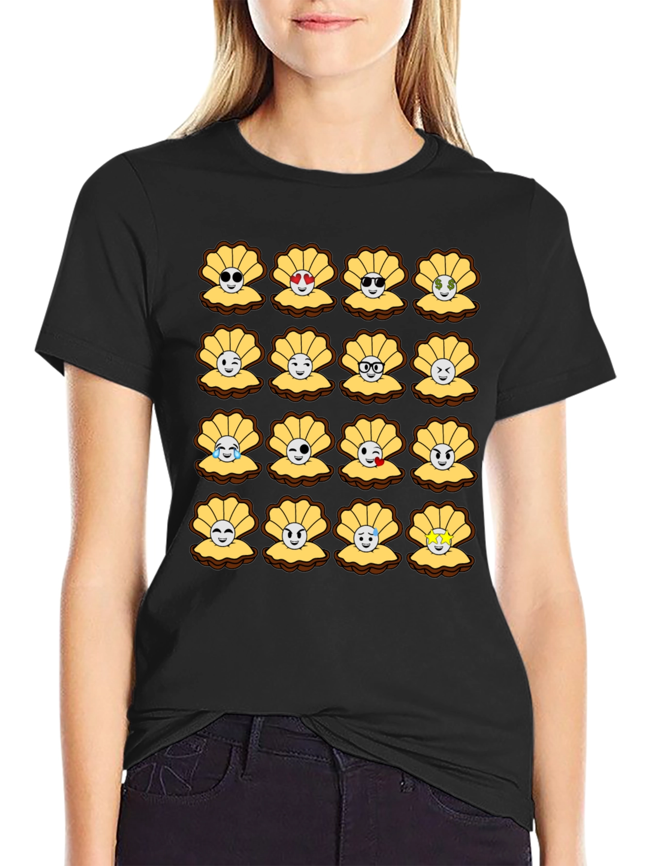 Black Emoji Seashells T-Shirt view 2
