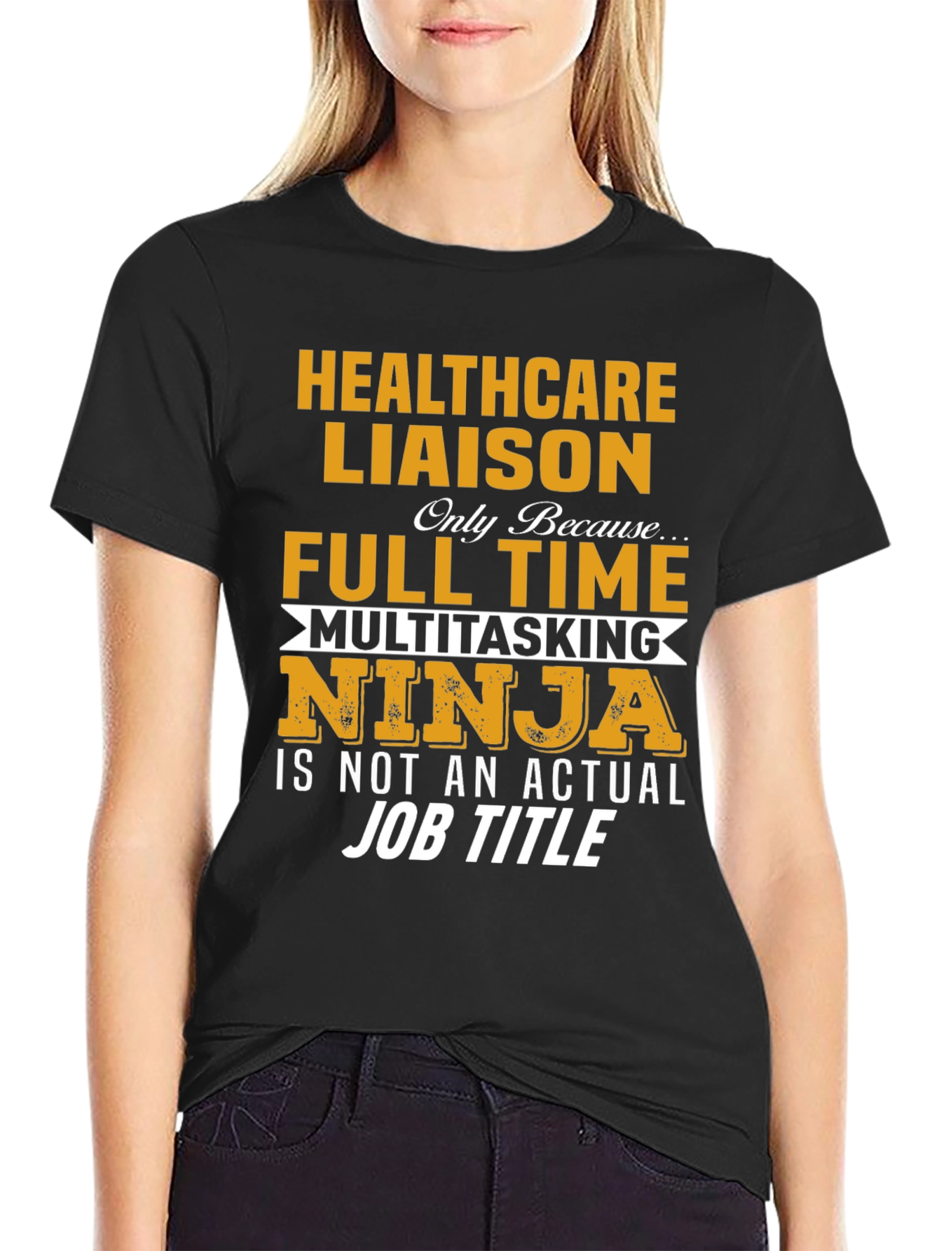 Black Healthcare Liaison T-Shirt - Multitasking Ninja view 2