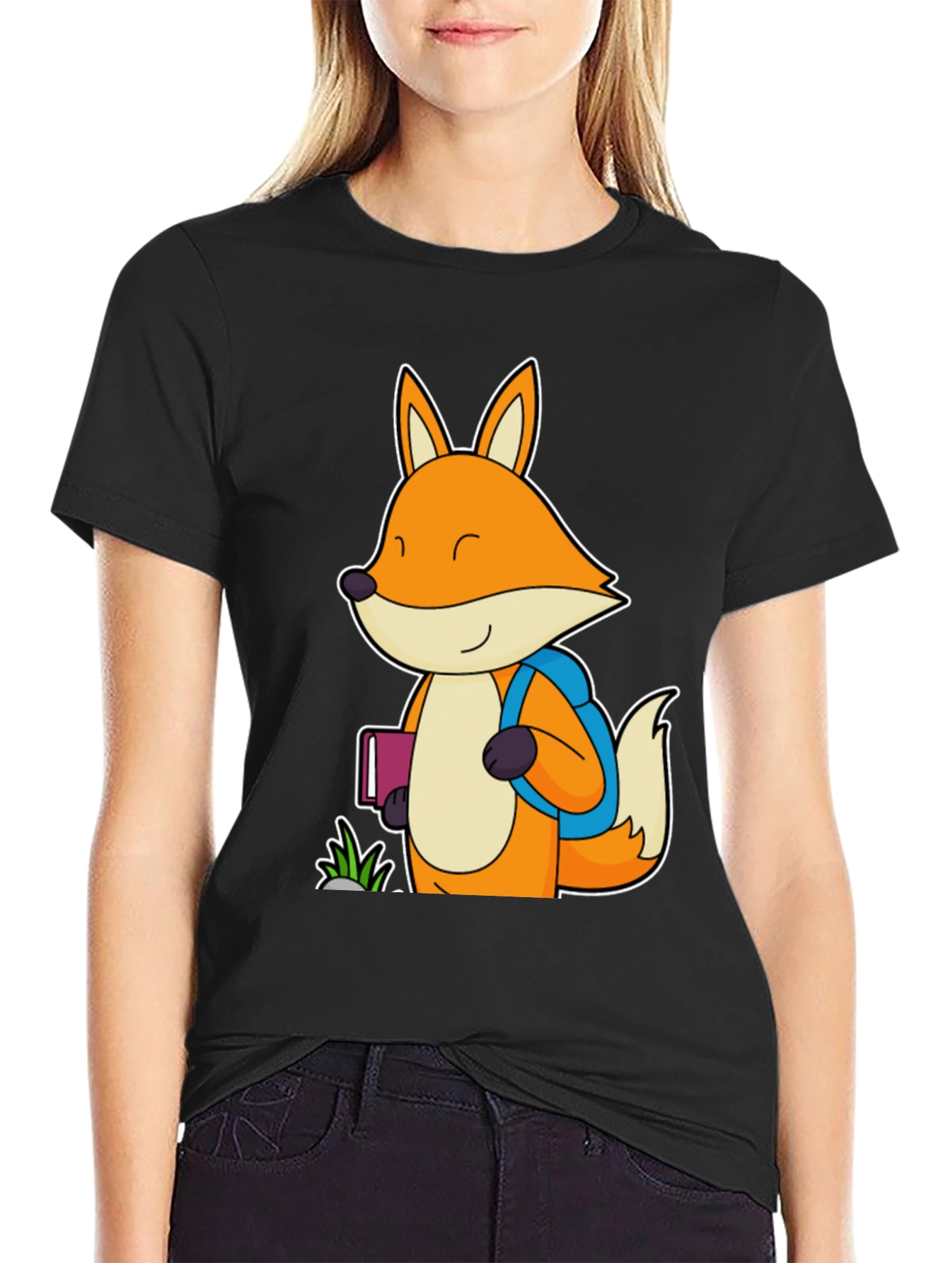 Black Fox with Backpack Black T-Shirt view 2