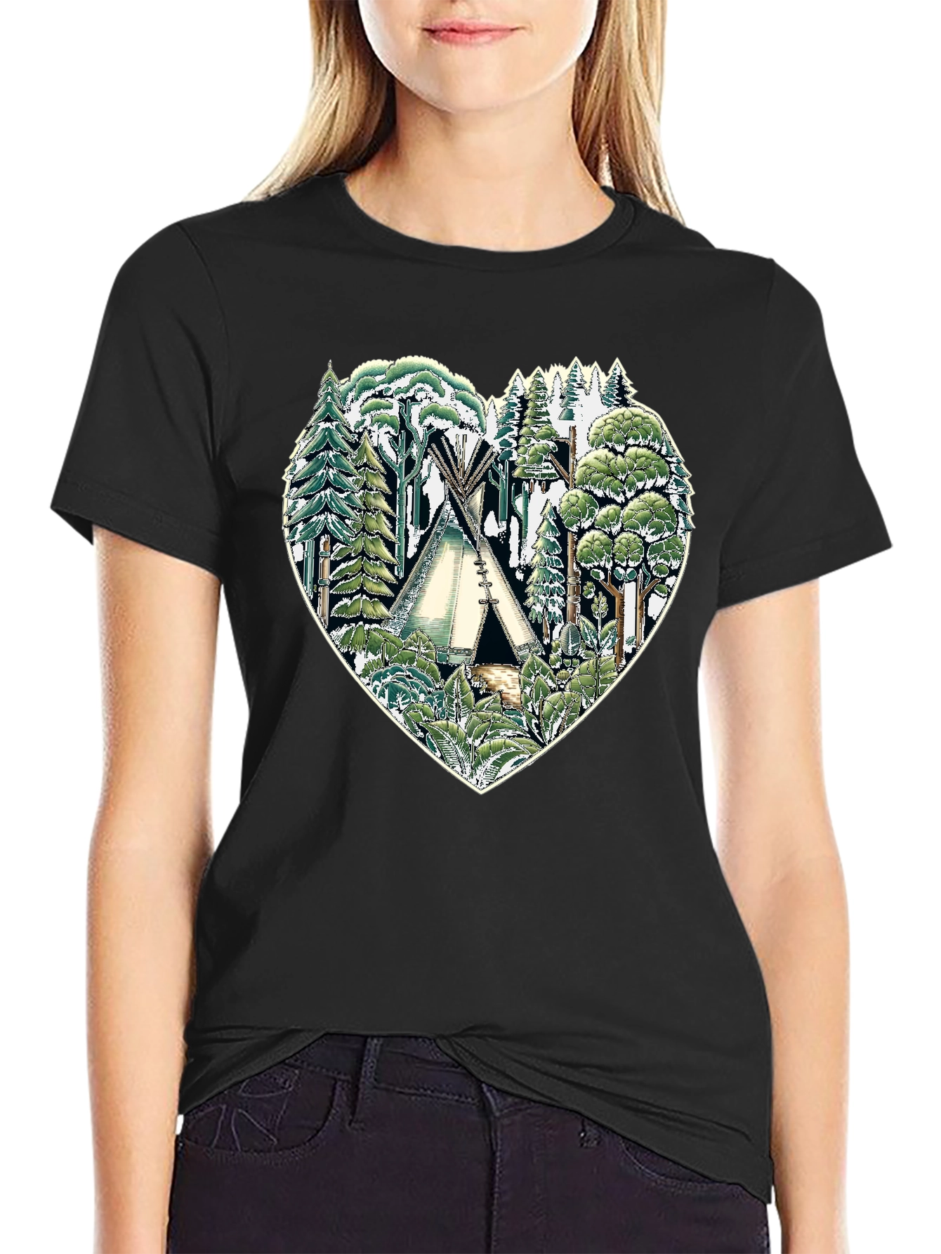 Nature Heart Tee: Tipi Forest Graphic Print T-Shirt - 2