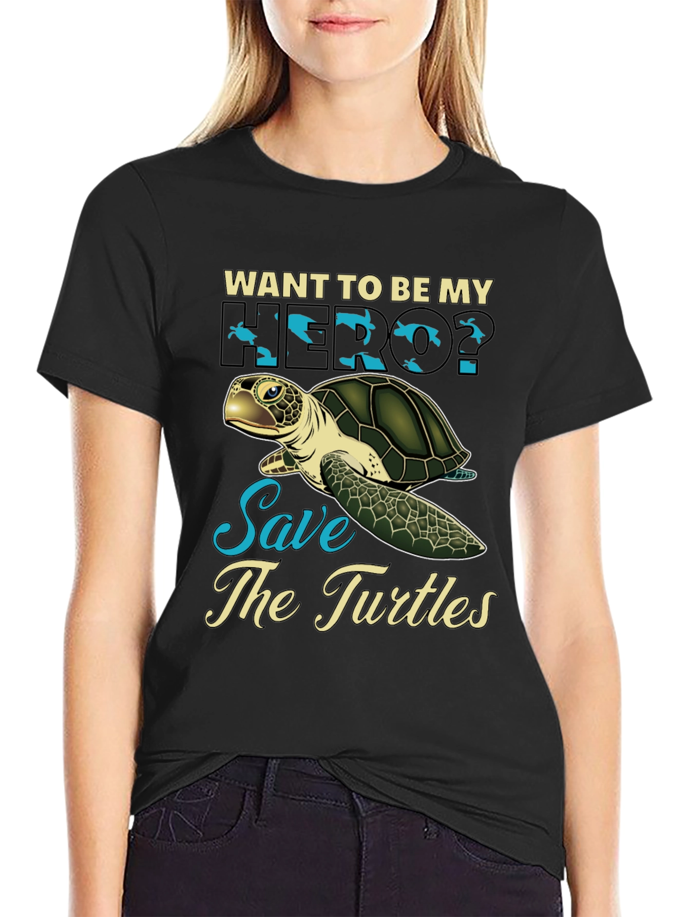 Black Save the Turtles Graphic Tee view 2