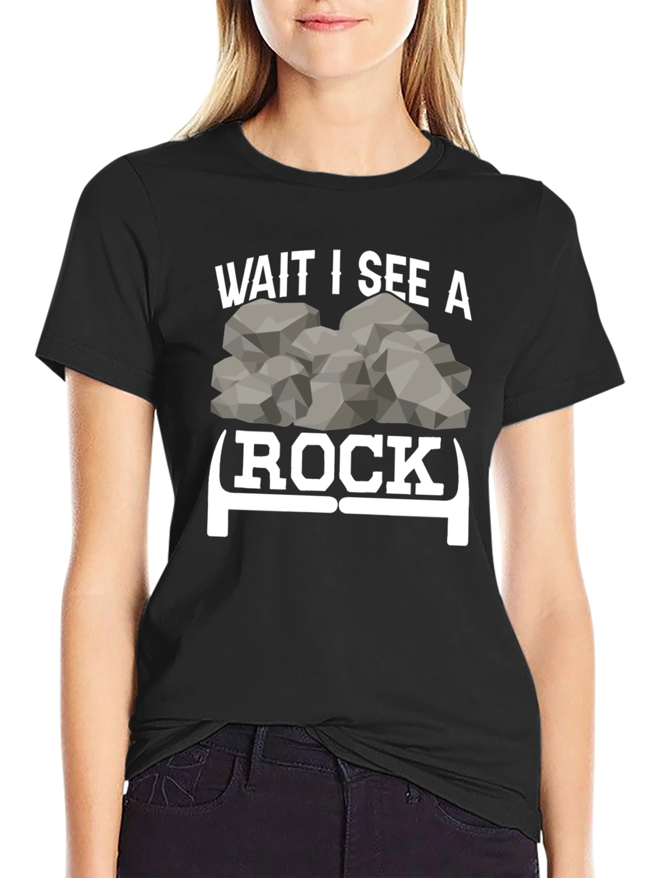 Black Wait I See a Rock Funny Graphic Tee view 2