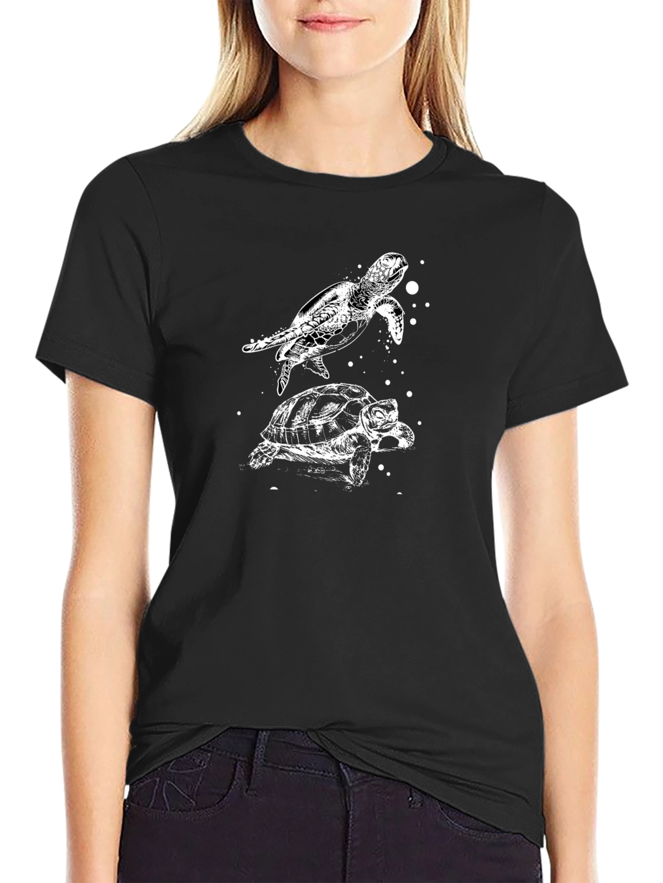Black Turtle Graphic Print Black T-Shirt view 2