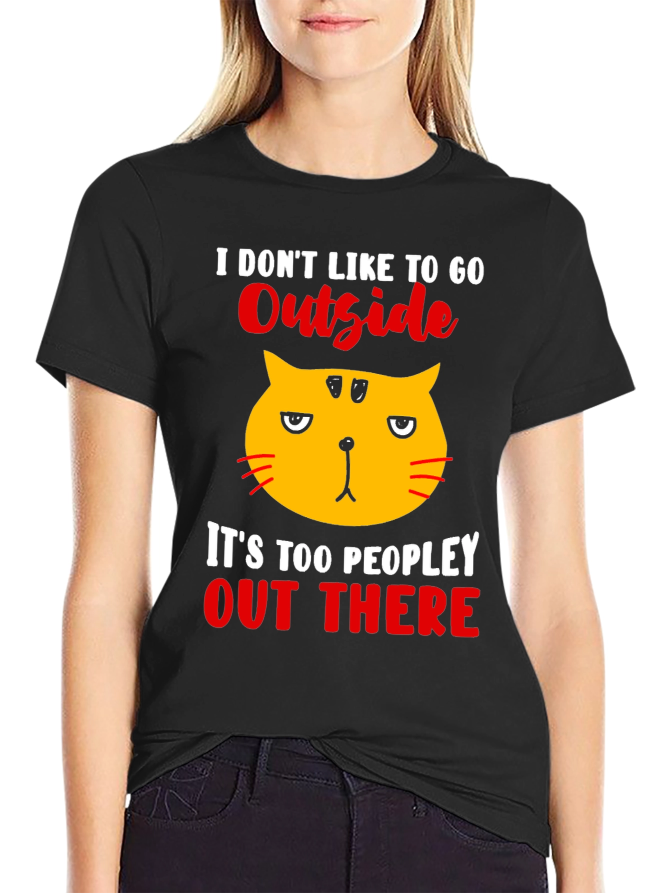 Black Introvert Cat T-Shirt view 2