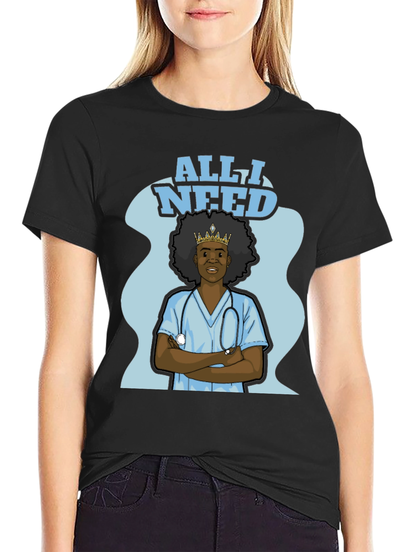 Black All I Need Nurse T-Shirt - Black view 2