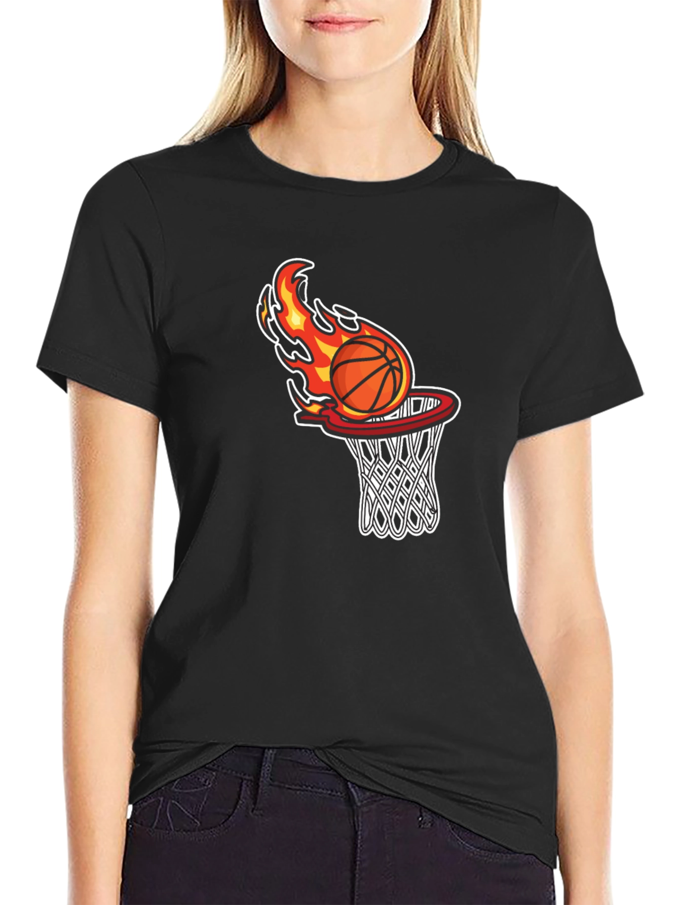 Black Flaming Basketball Graphic T-Shirt view 2