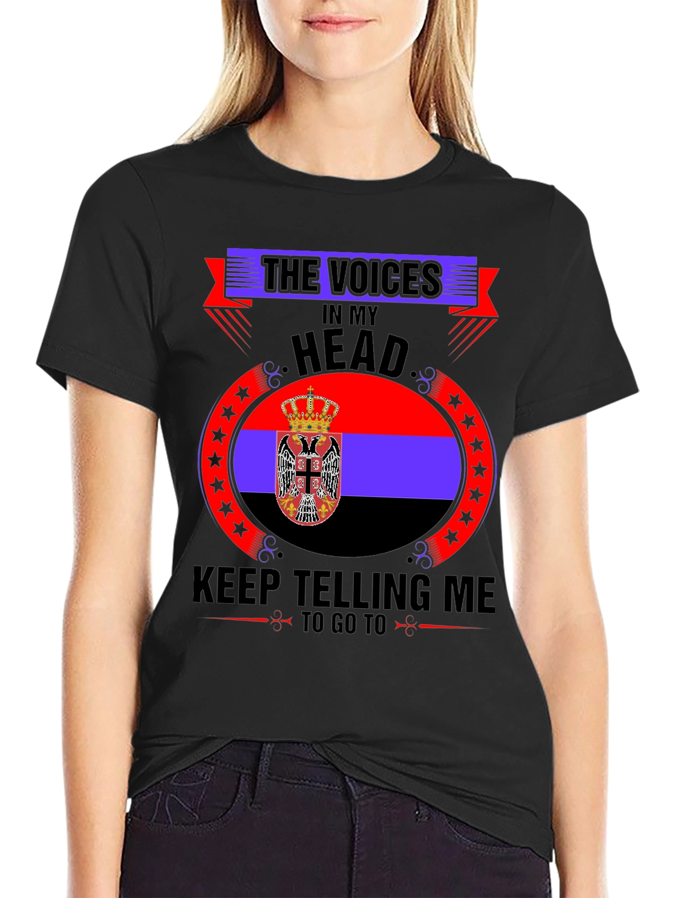 Black Serbia Flag T-Shirt - Voices In My Head view 2