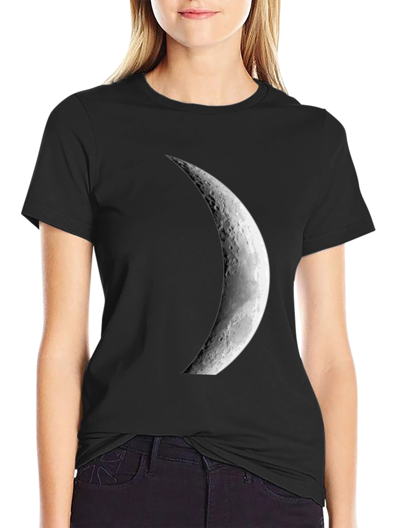 Black Crescent Moon Graphic Black T-Shirt view 2