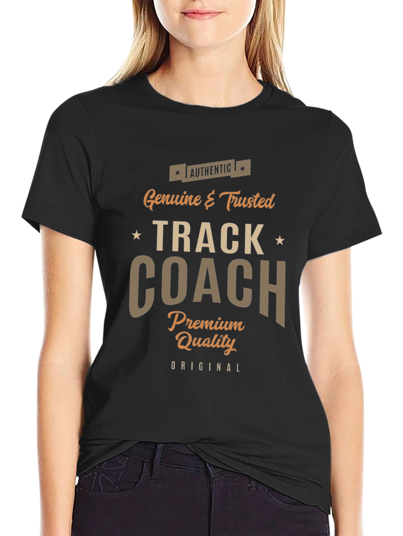Black Authentic Track Coach Premium Quality T-Shirt view 2