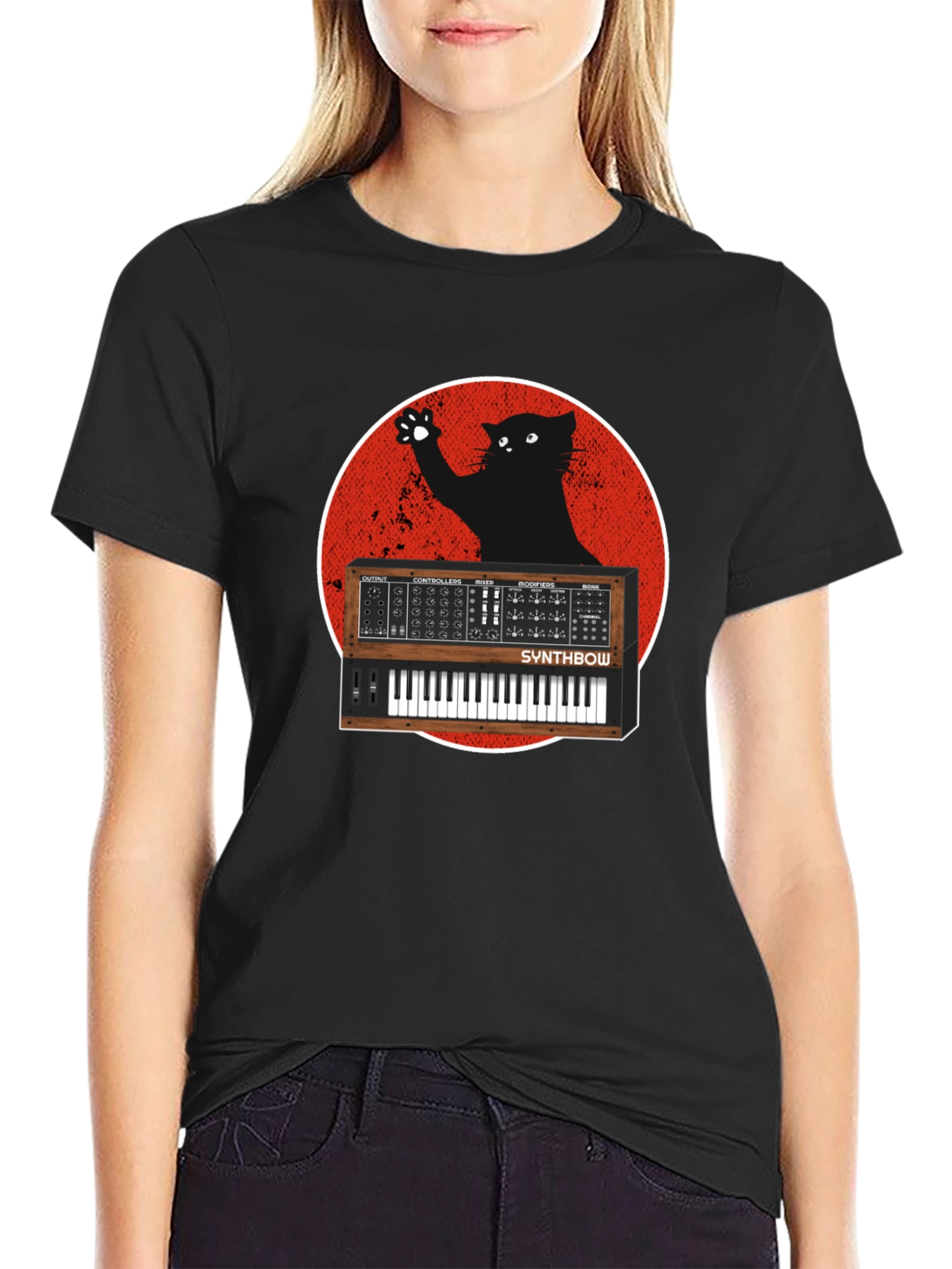 Black Synth Cat Graphic T-Shirt - Black view 2
