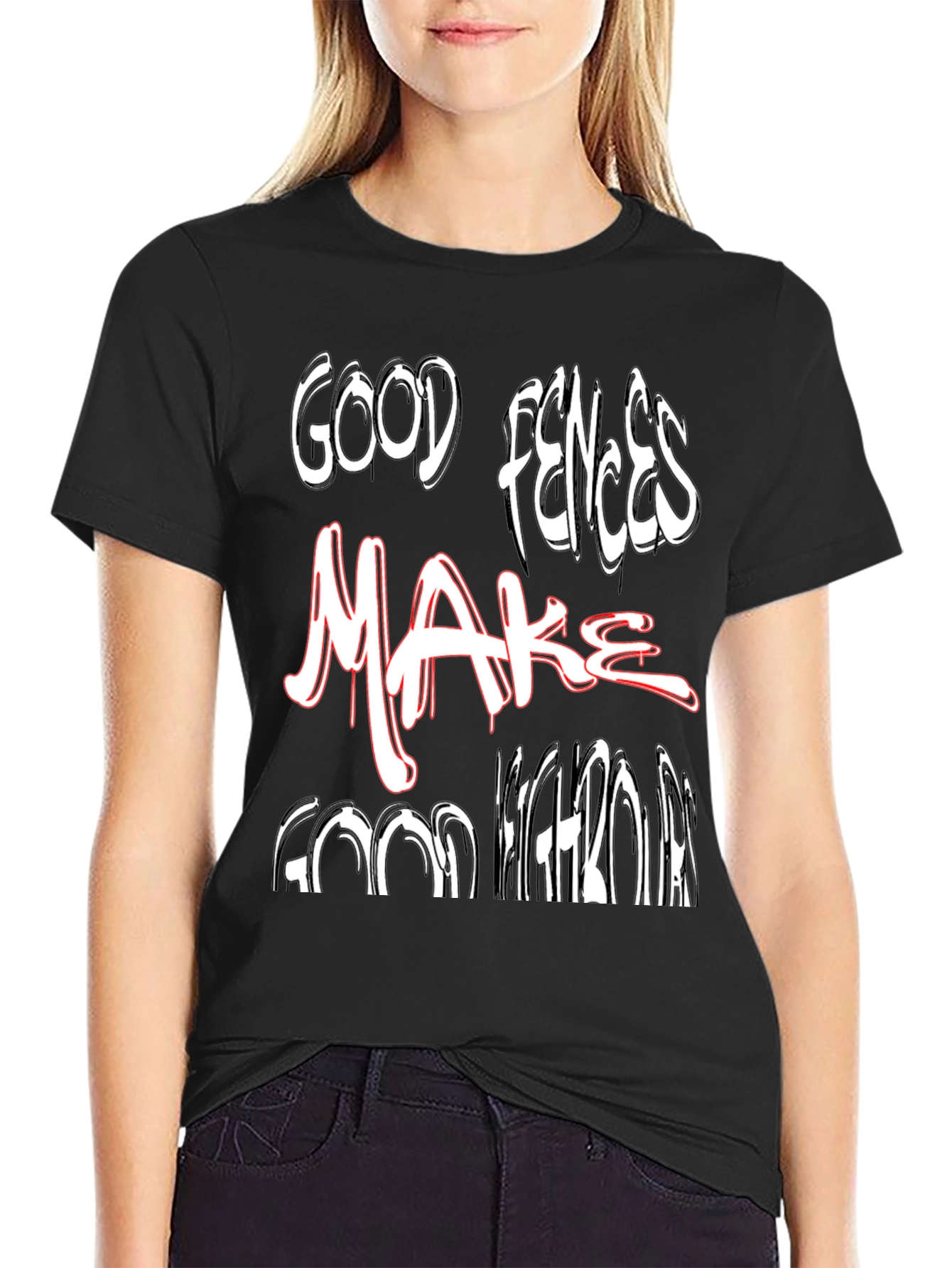 Black Good Fences Make Good Neighbors Graphic Tee view 2