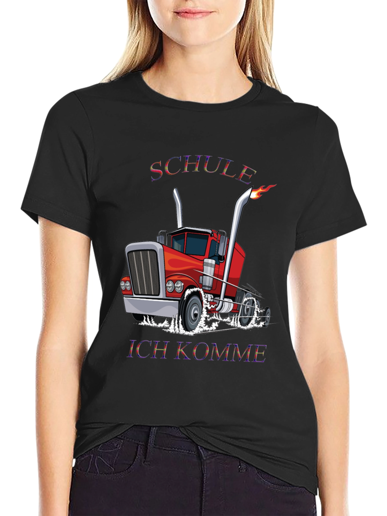 Black Truck Driver T-Shirt - Schule Ich Komme - Black view 2