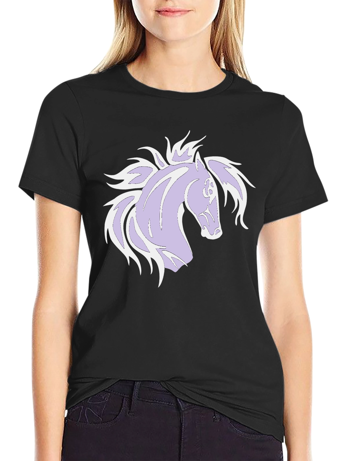Black Black T-Shirt with Horse Graphic view 2