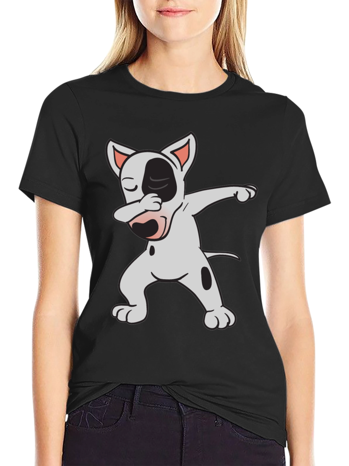 Black Dabbing Dog Graphic Tee - Cool Black Cotton T-Shirt view 2