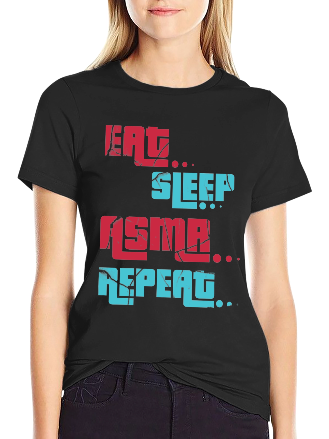 Black Eat Sleep ASMR Repeat Graphic Tee view 2