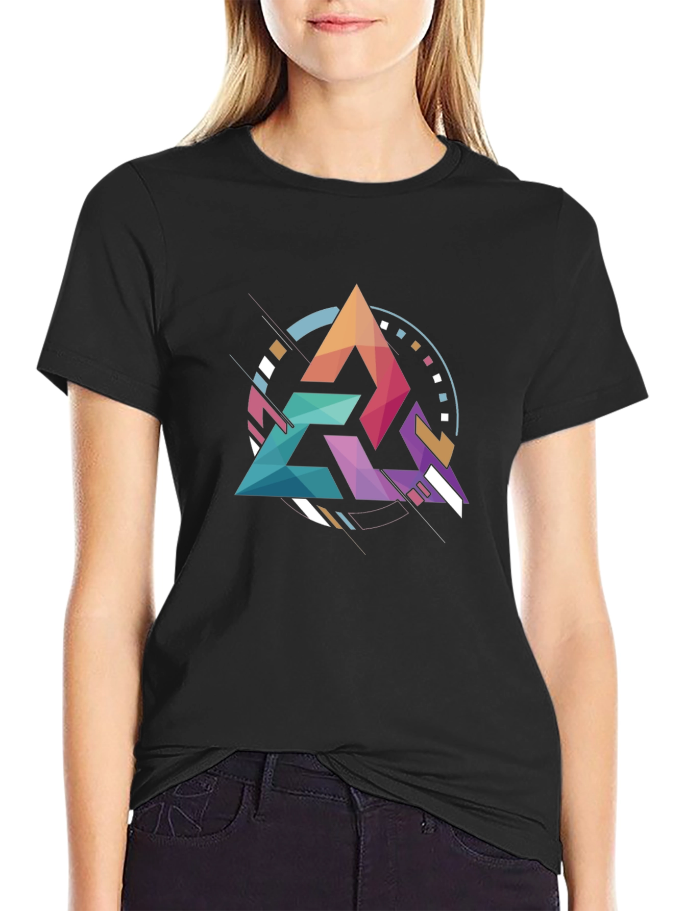 Black Geometric Triangle Graphic Tee - Modern Art Design view 2