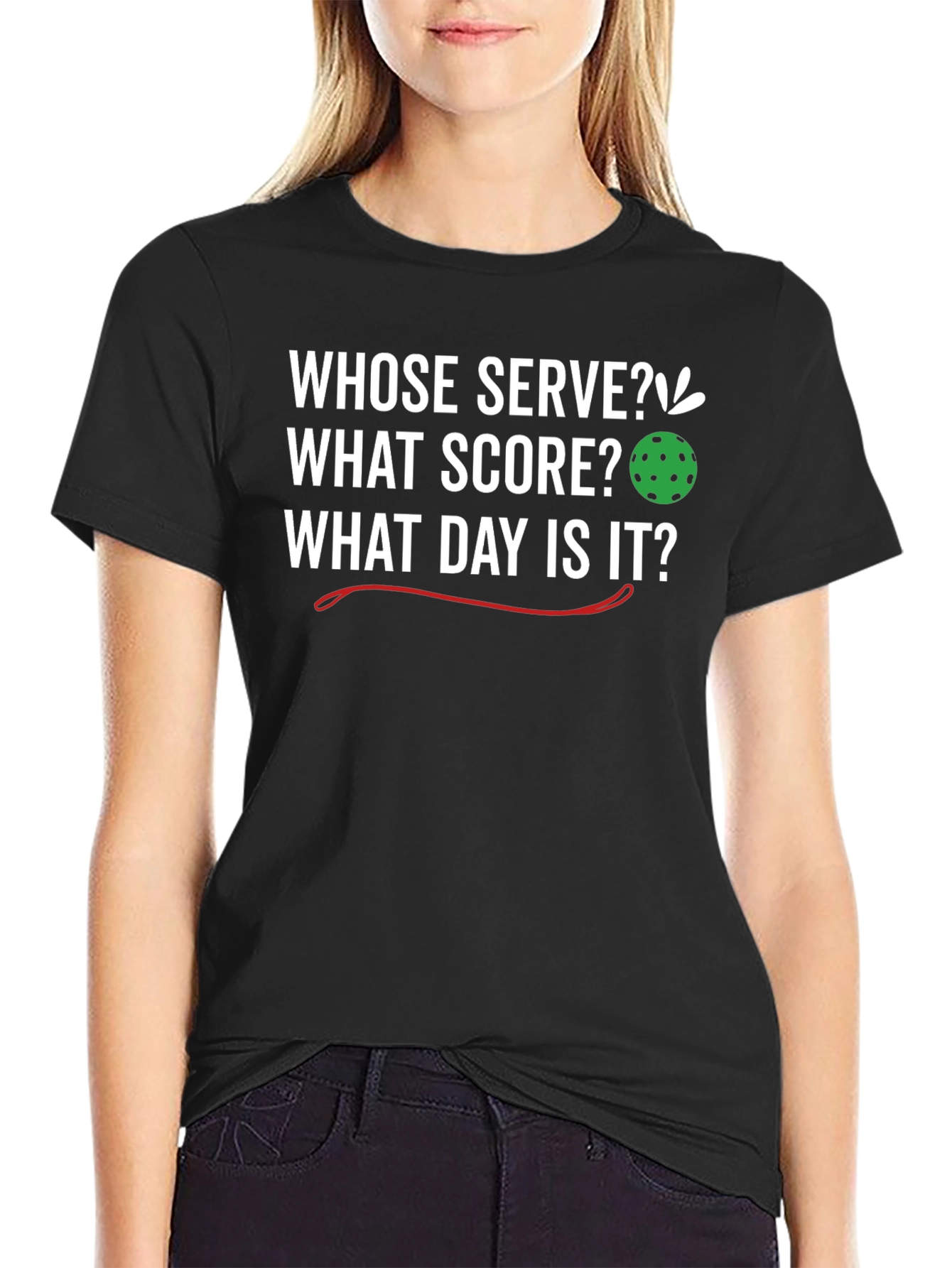 Black Funny Pickleball T-Shirt: Whose Serve? What Score? view 2