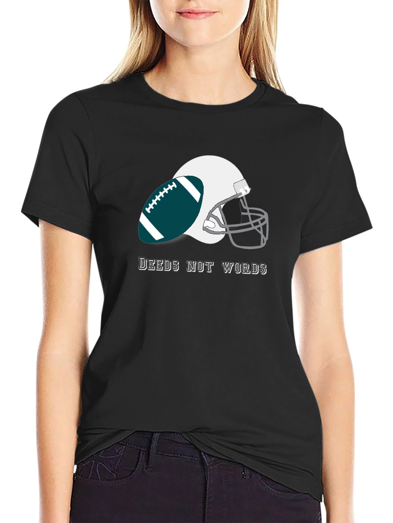 Black Deeds Not Words Football T-Shirt view 2