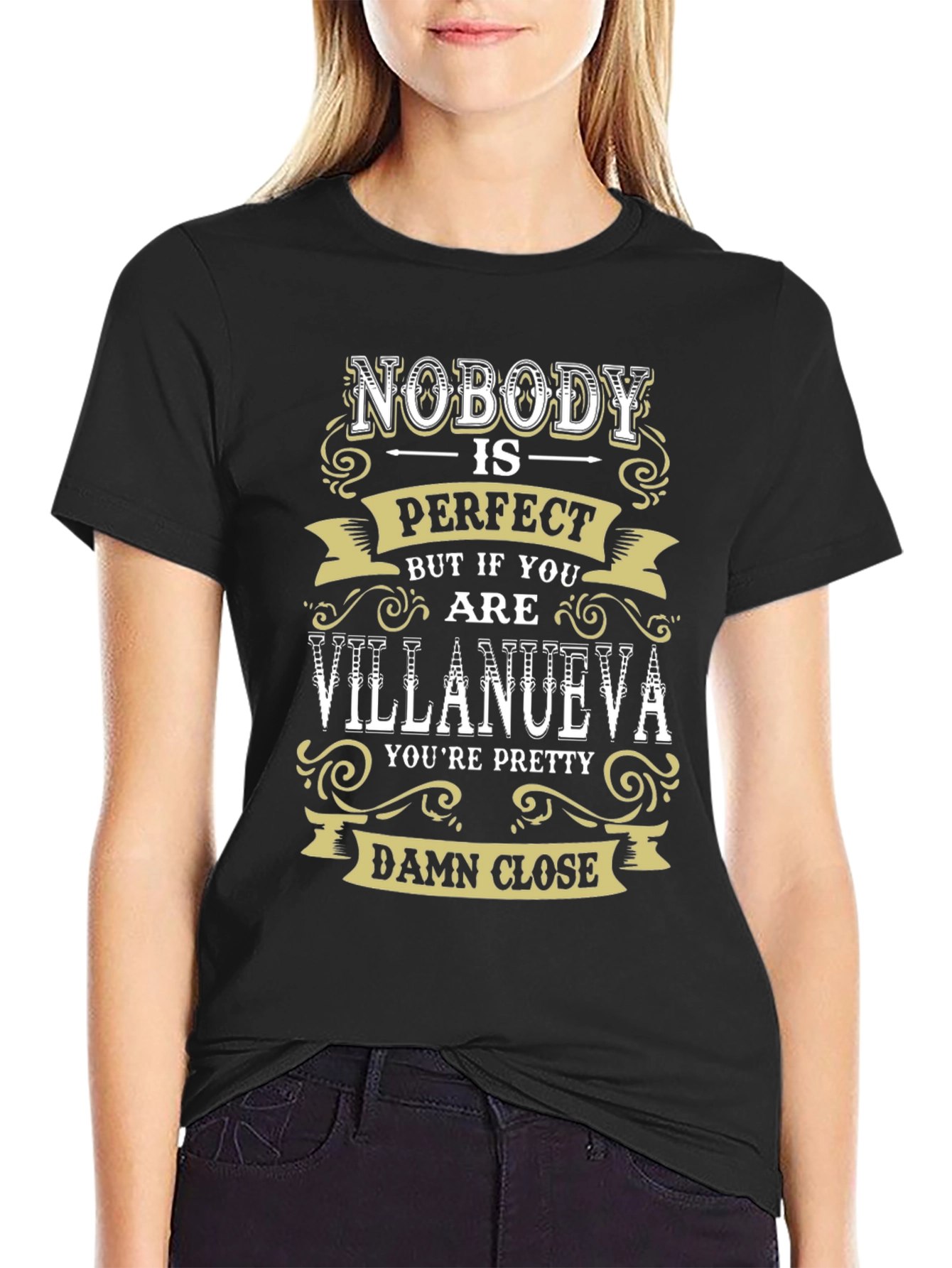Black Nobody is Perfect Villanueva T-Shirt view 2