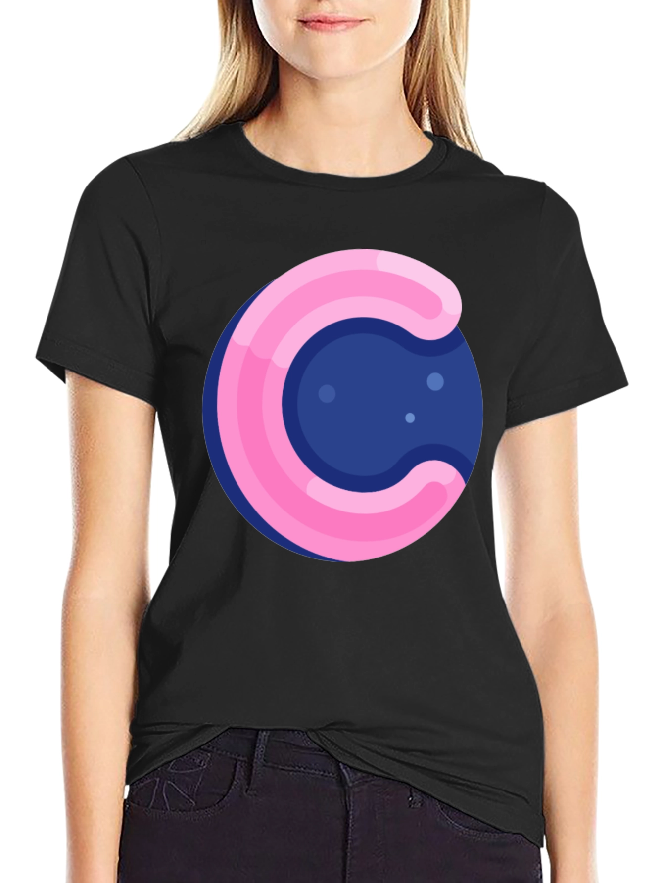 Black Funky Circle T-Shirt - Pink & Blue Design view 2