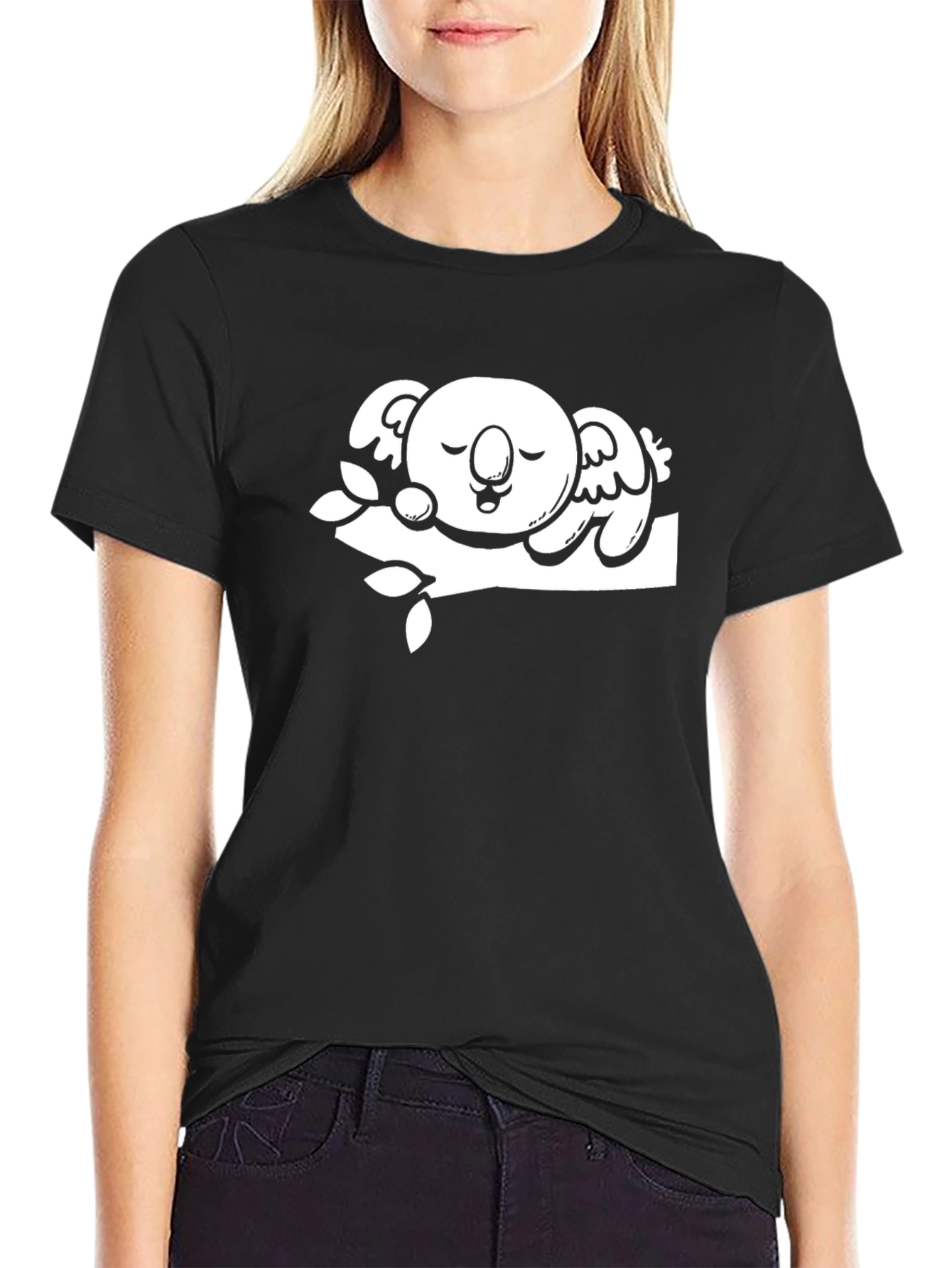 Black Cute Koala T-Shirt - Relaxed Fit Black Tee view 2