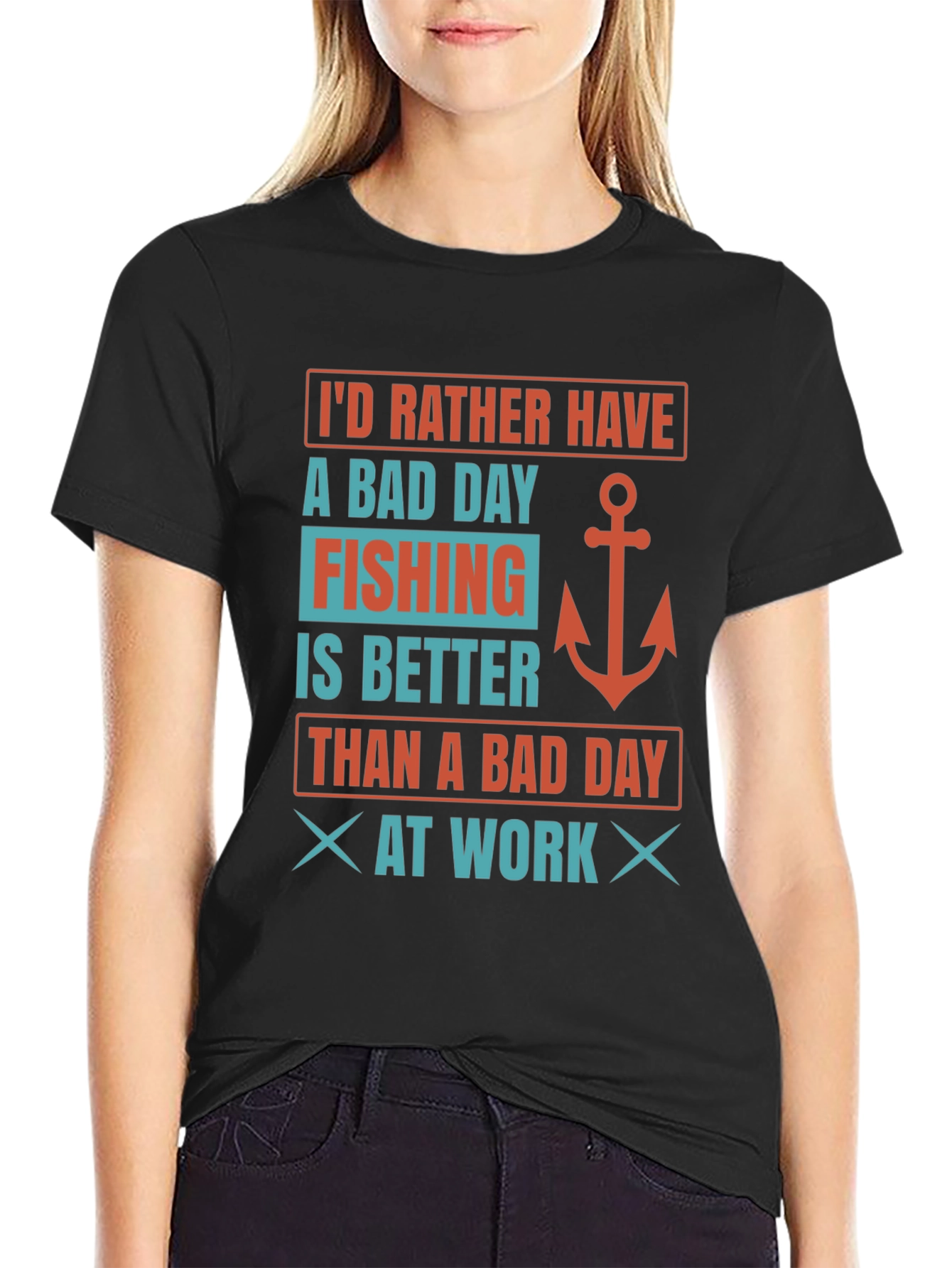Black Fishing Lover's T-Shirt: Bad Day Fishing Better Than Work view 2