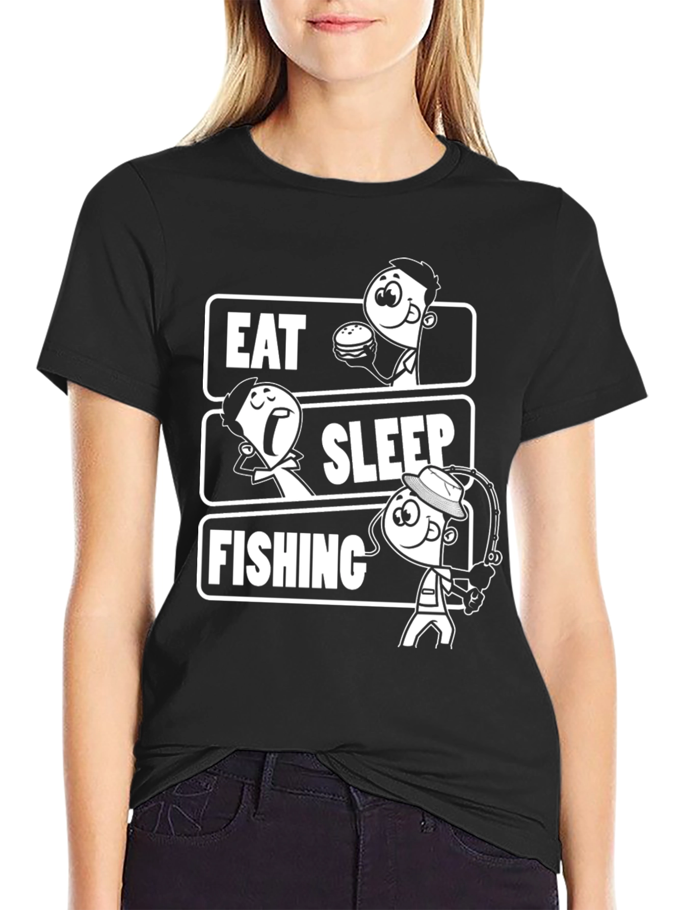 Black Eat Sleep Fishing Graphic T-Shirt - Novelty Tee view 2
