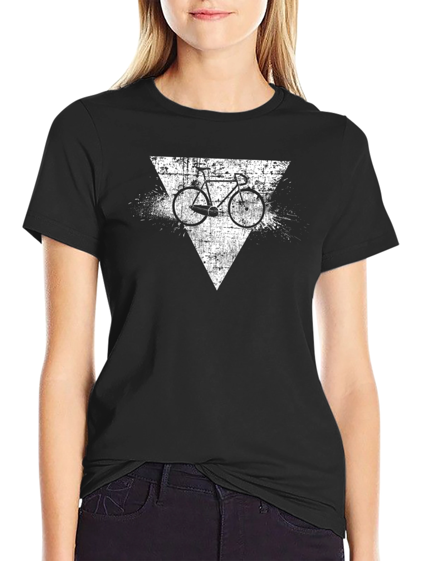 Black Retro Bicycle Graphic Tee - Black Cotton Blend view 2
