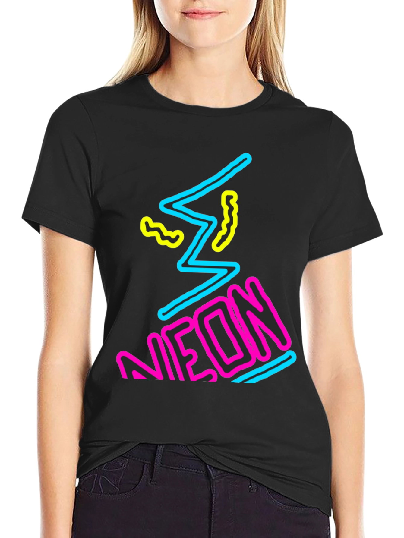 Black Neon Graphic Print Black T-Shirt view 2
