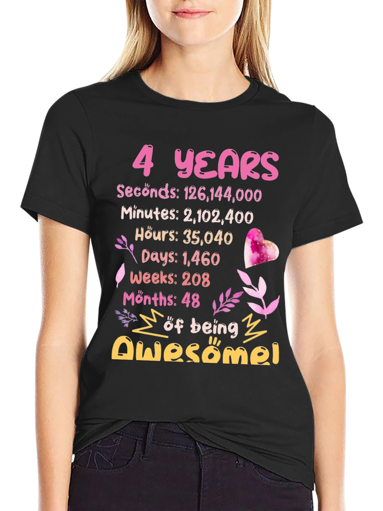 Black 4 Years Awesome T-Shirt view 2