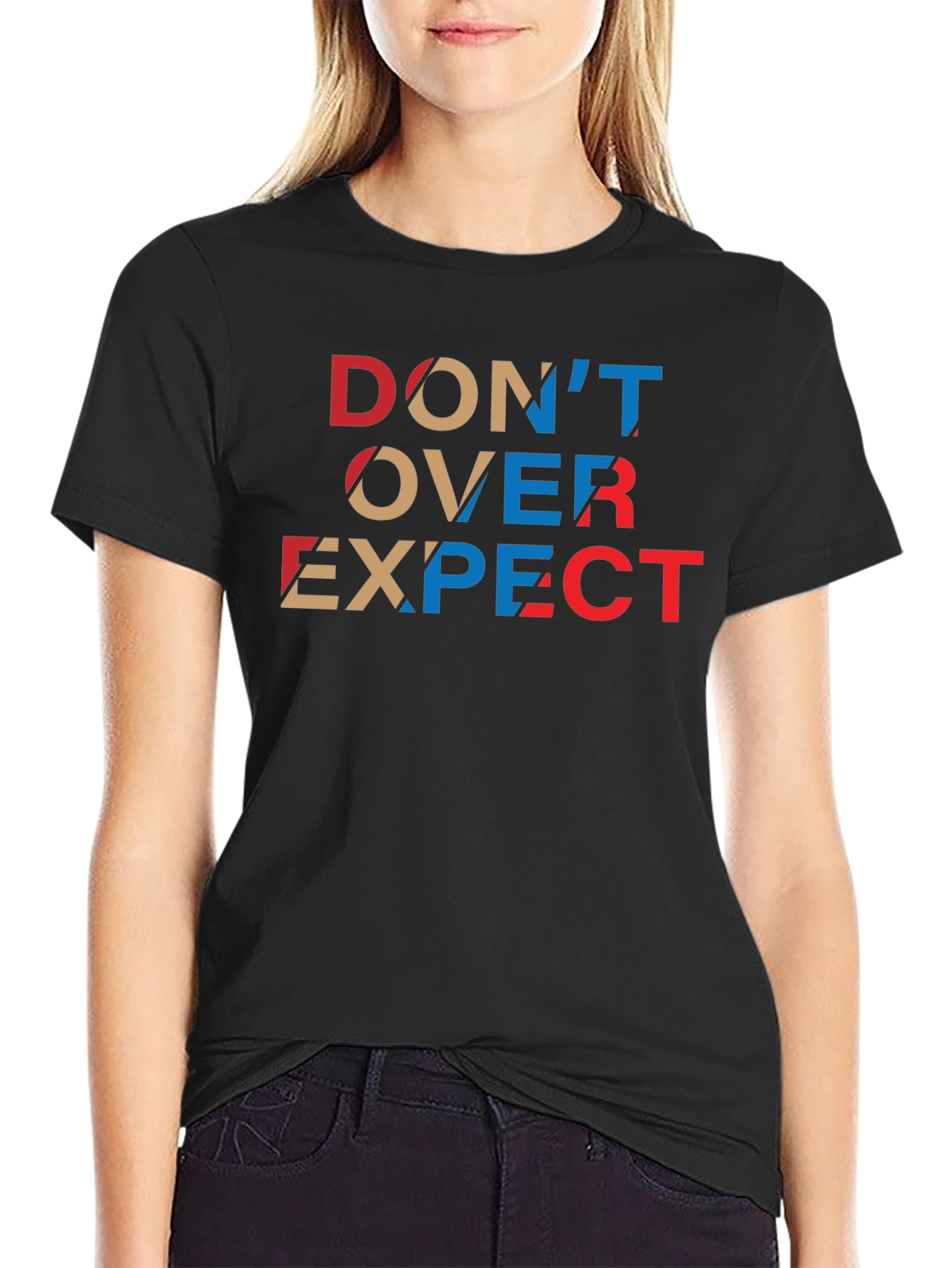 Black Don't Over Expect Graphic Tee - Modern Casual Shirt view 2
