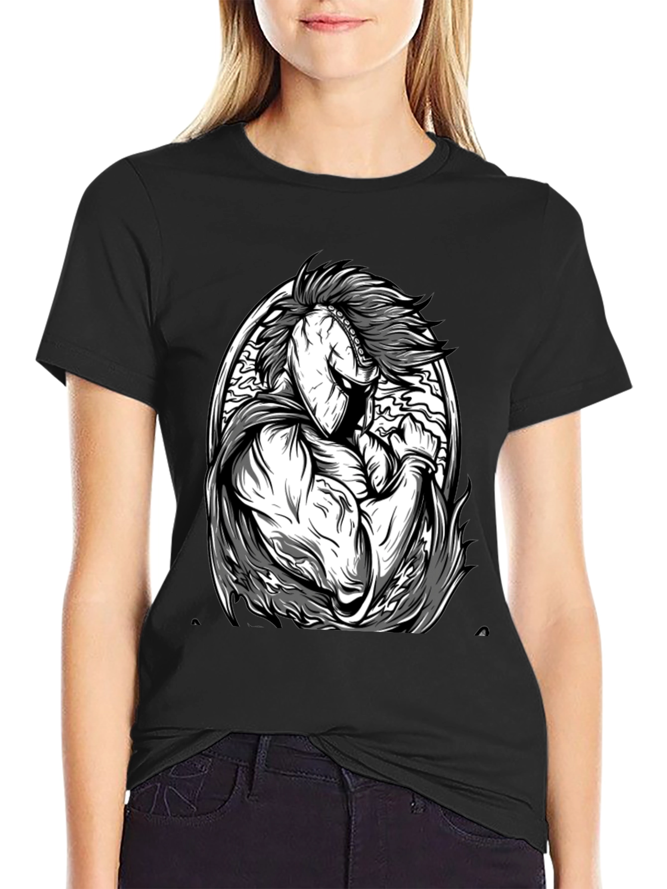 Black Black T-Shirt with Spartan Warrior Graphic view 2