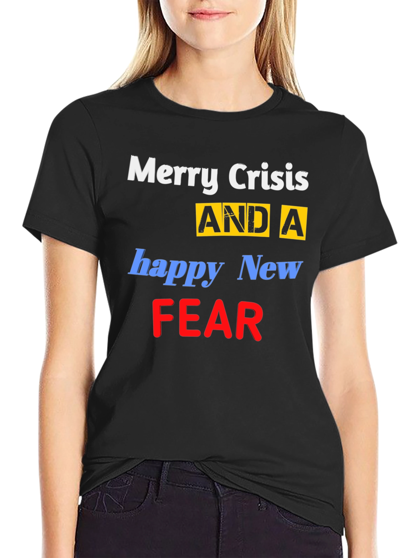 Black Merry Crisis Funny Graphic T-Shirt view 2