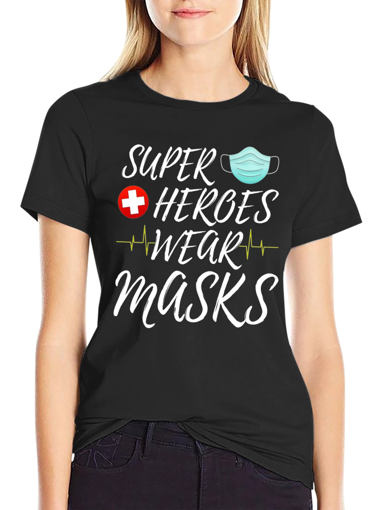 Black Super Heroes Wear Masks Graphic Tee view 2