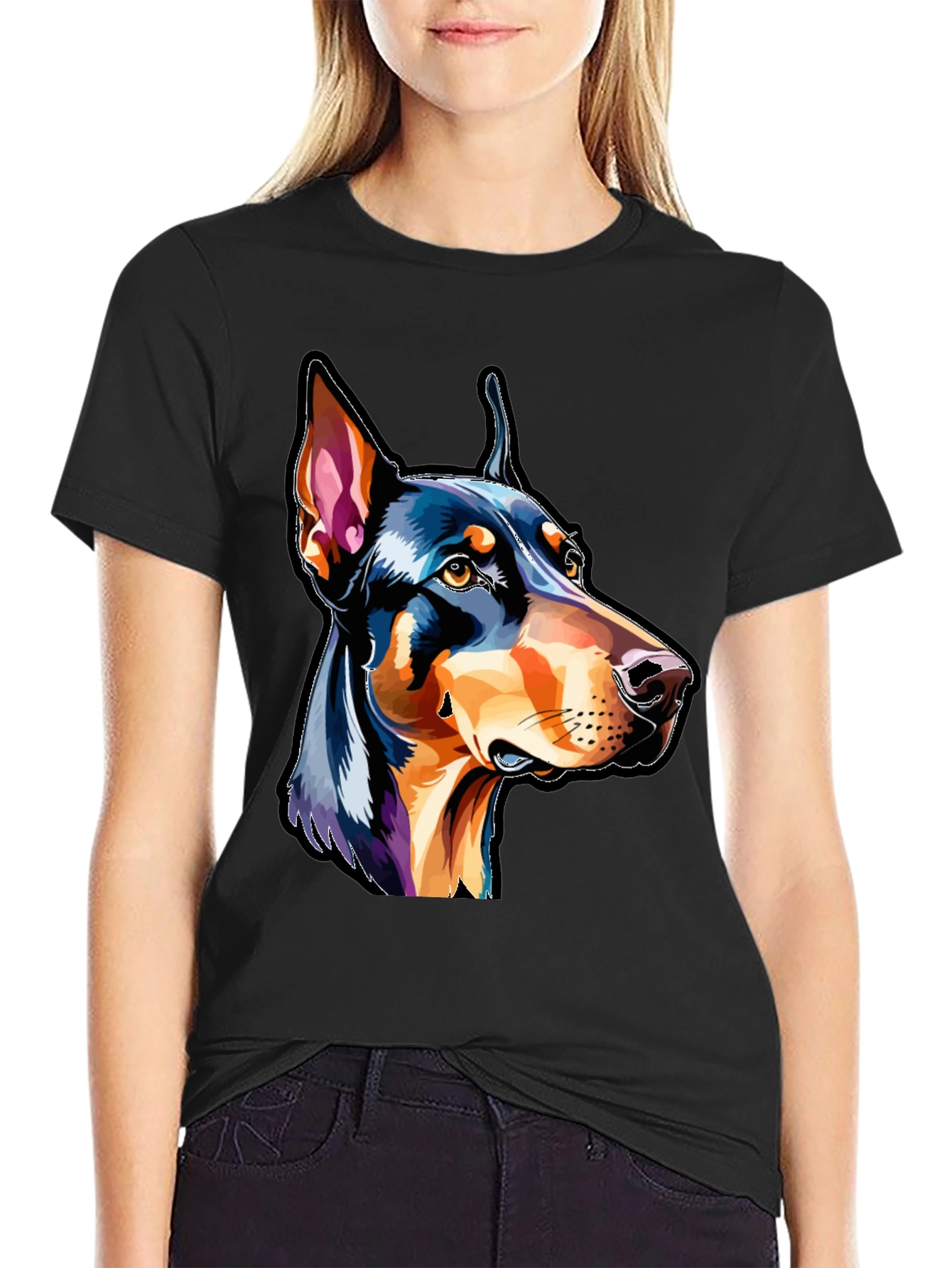 Black Doberman Dog Breed Graphic T-Shirt view 2