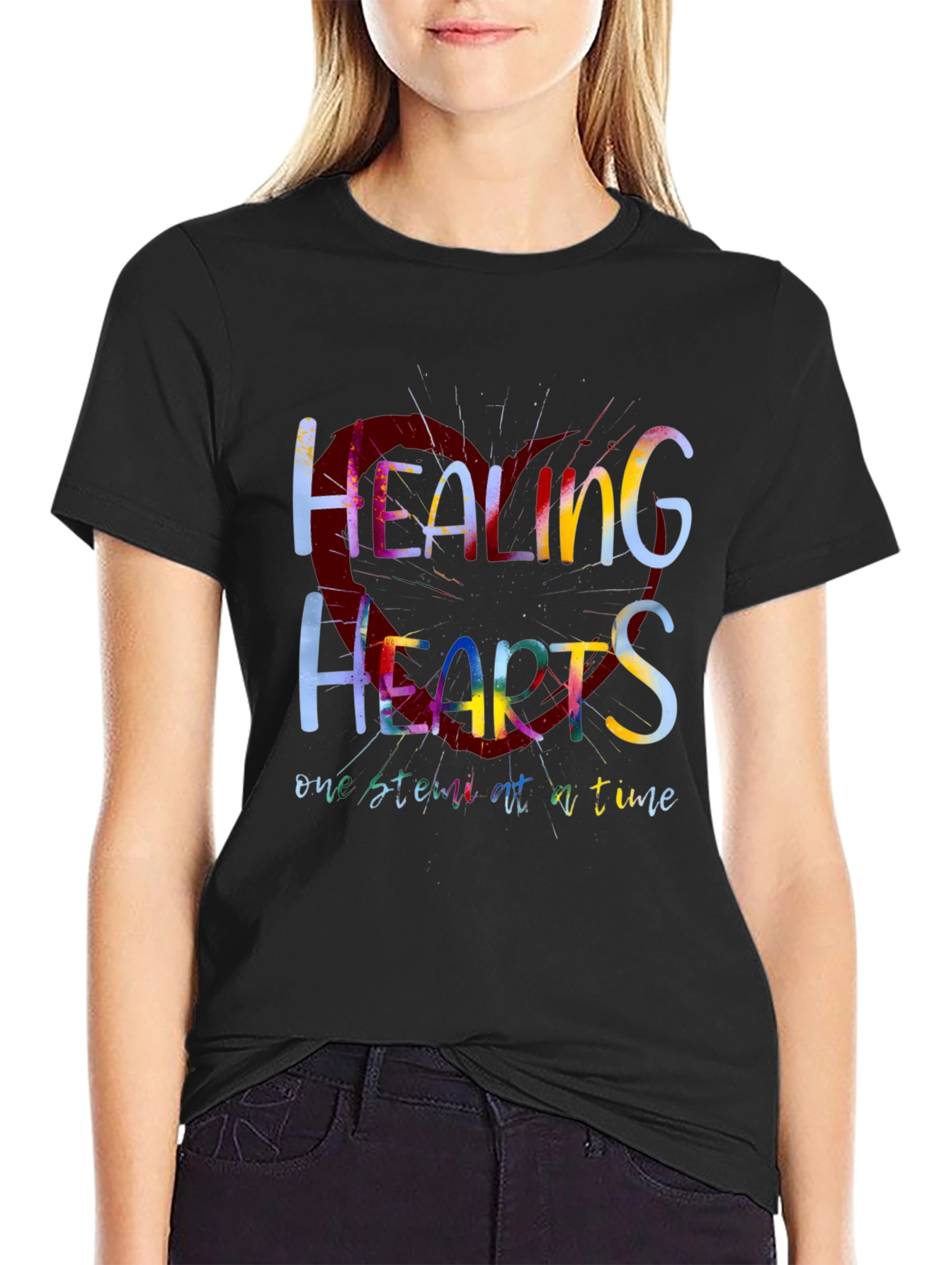 Black Healing Hearts Graphic Tee - One Stitch at a Time view 2