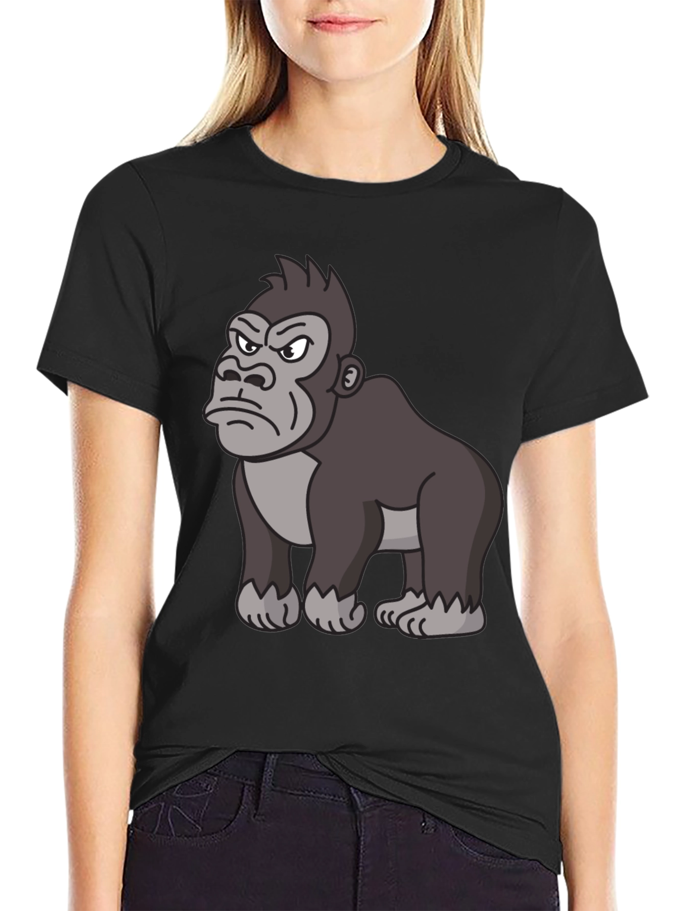 Black Angry Gorilla Cartoon Black T-Shirt view 2