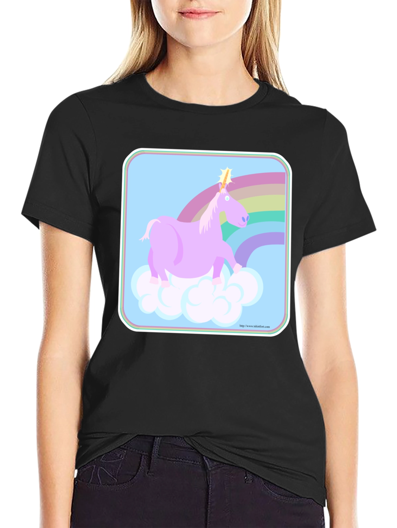 Black Unicorn Rainbow Graphic Tee - Black Cotton Comfort view 2