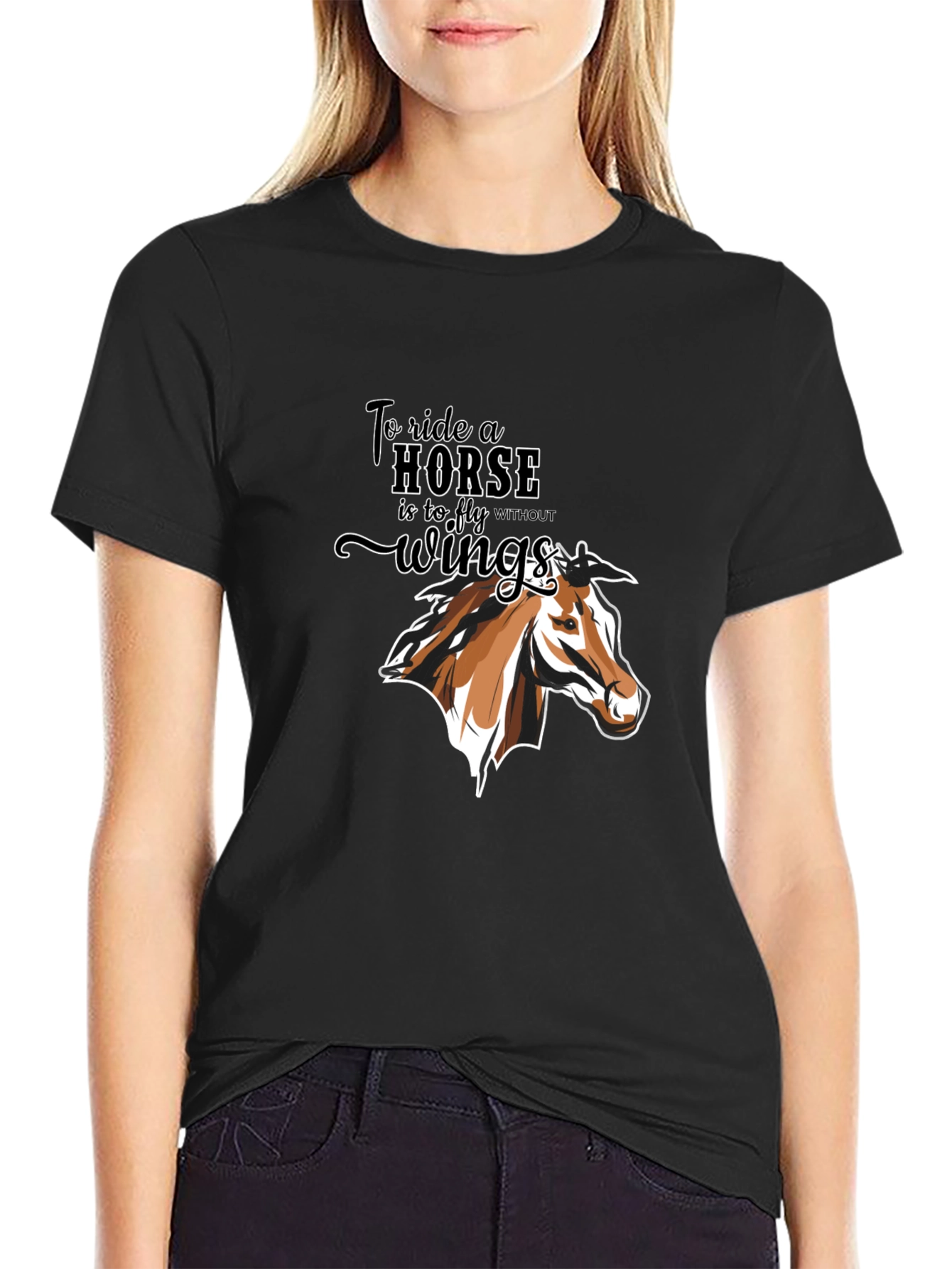 Black Horse T-Shirt: To Ride A Horse is to Fly view 2