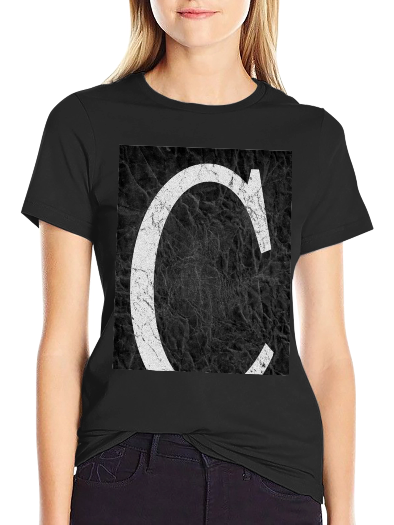 Black Letter C Graphic Tee - Distressed Print view 2