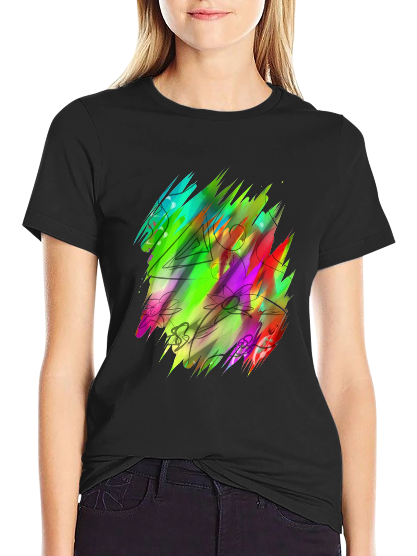 Black Vibrant Abstract Art Black T-Shirt view 2