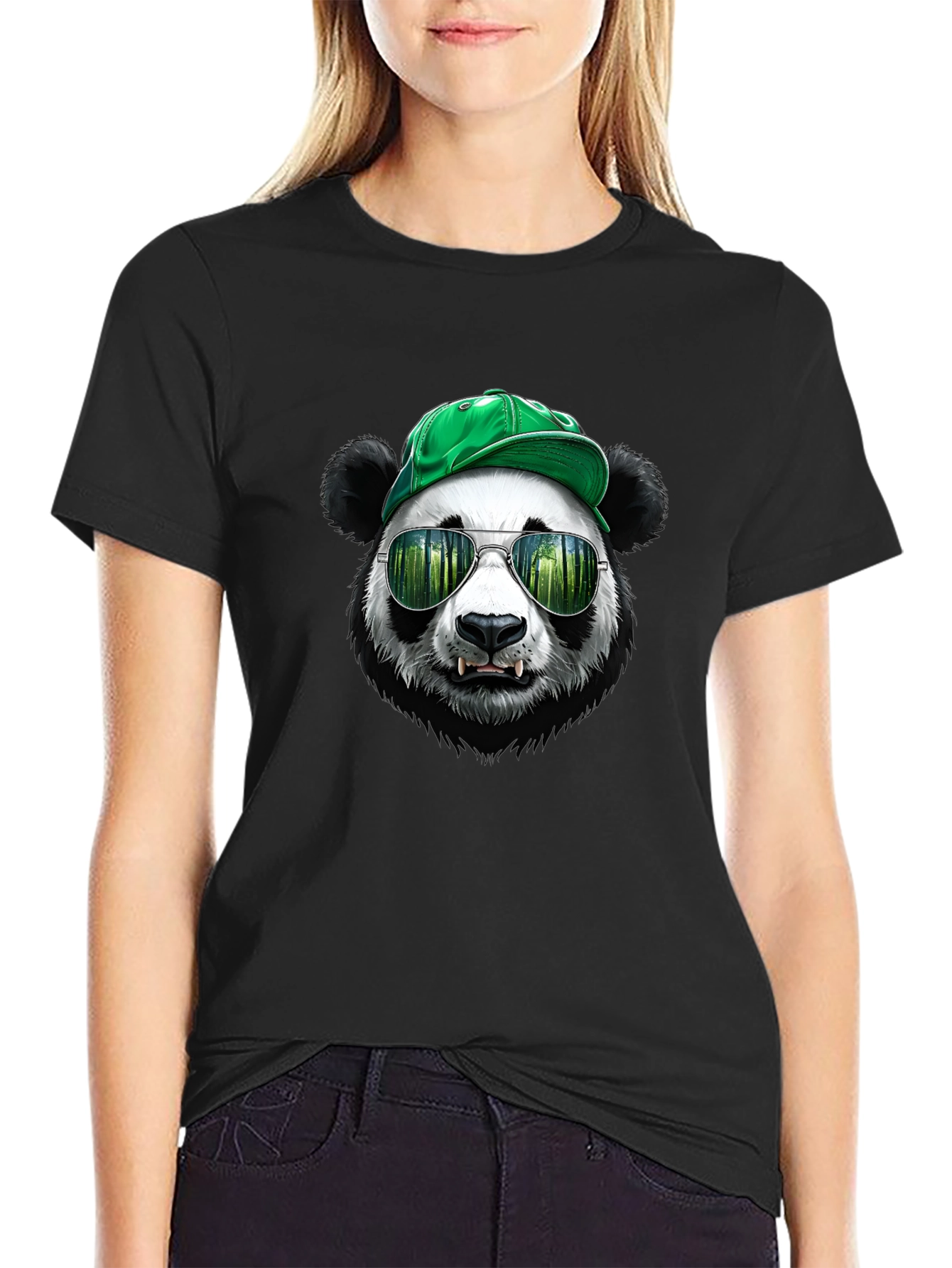 Black Cool Panda Tee with Hat & Shades - Unique Graphic T-Shirt view 2