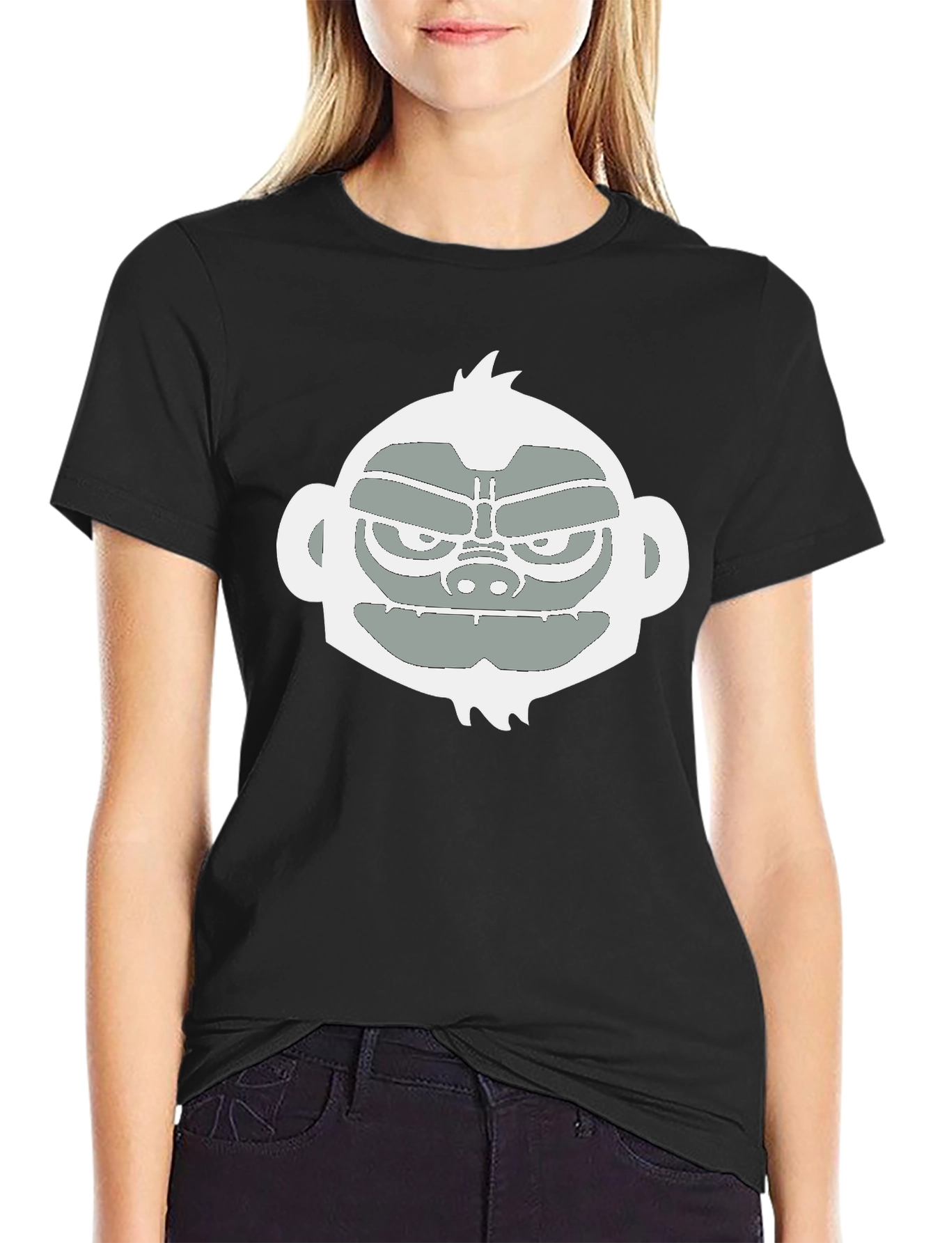Black Cool Monkey Graphic Tee - Black Casual T-Shirt view 2
