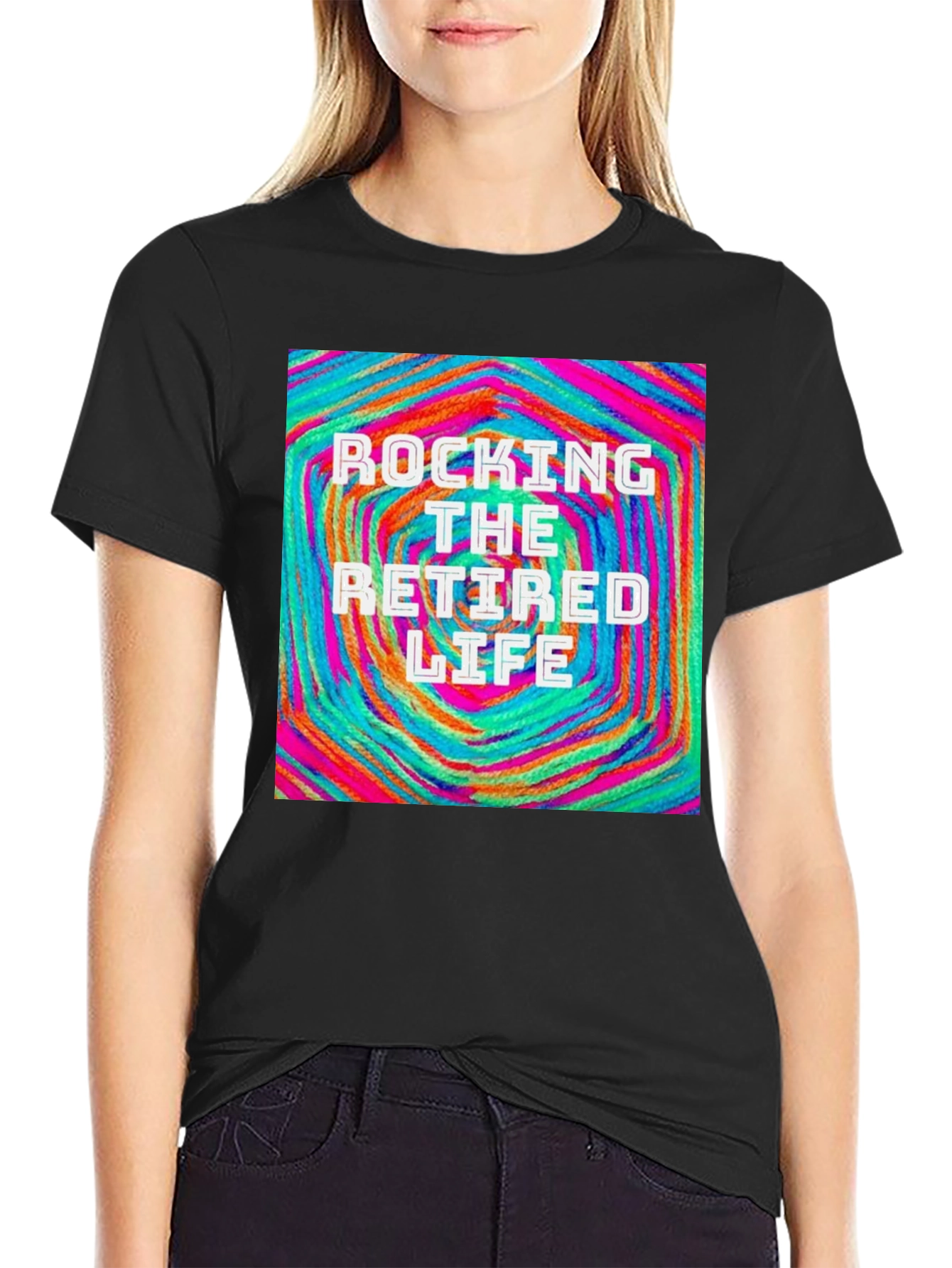 Black Rocking The Retired Life T-Shirt - Colorful Design view 2