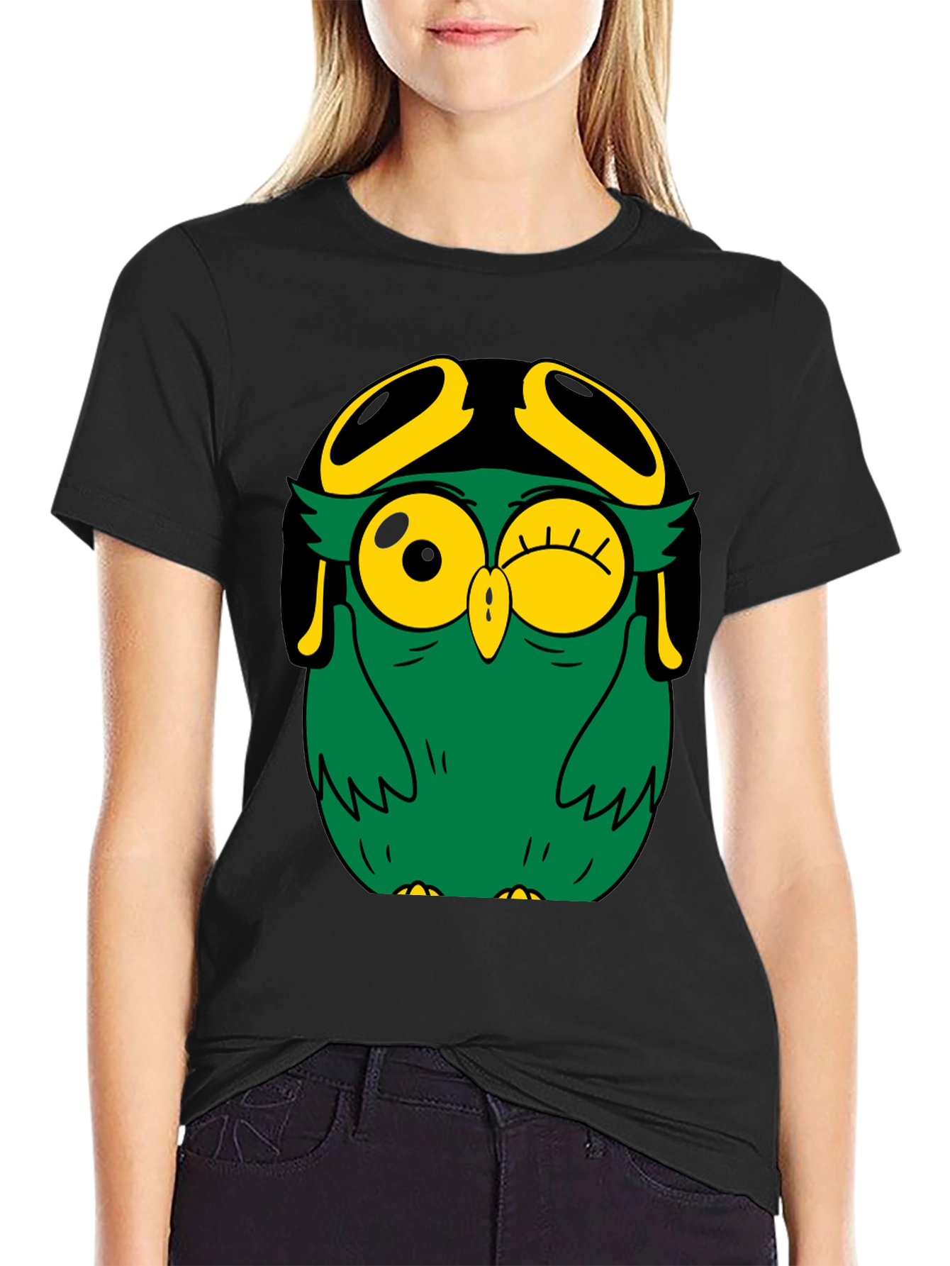 Black Pilot Owl Graphic Tee - Black Cotton Blend view 2