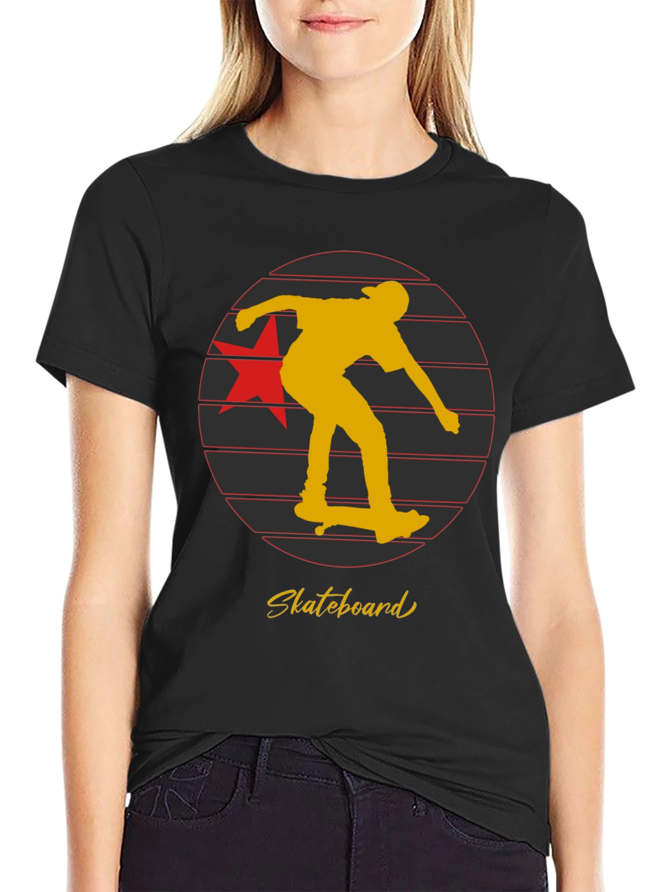 Black Skateboard Retro Graphic T-Shirt view 2